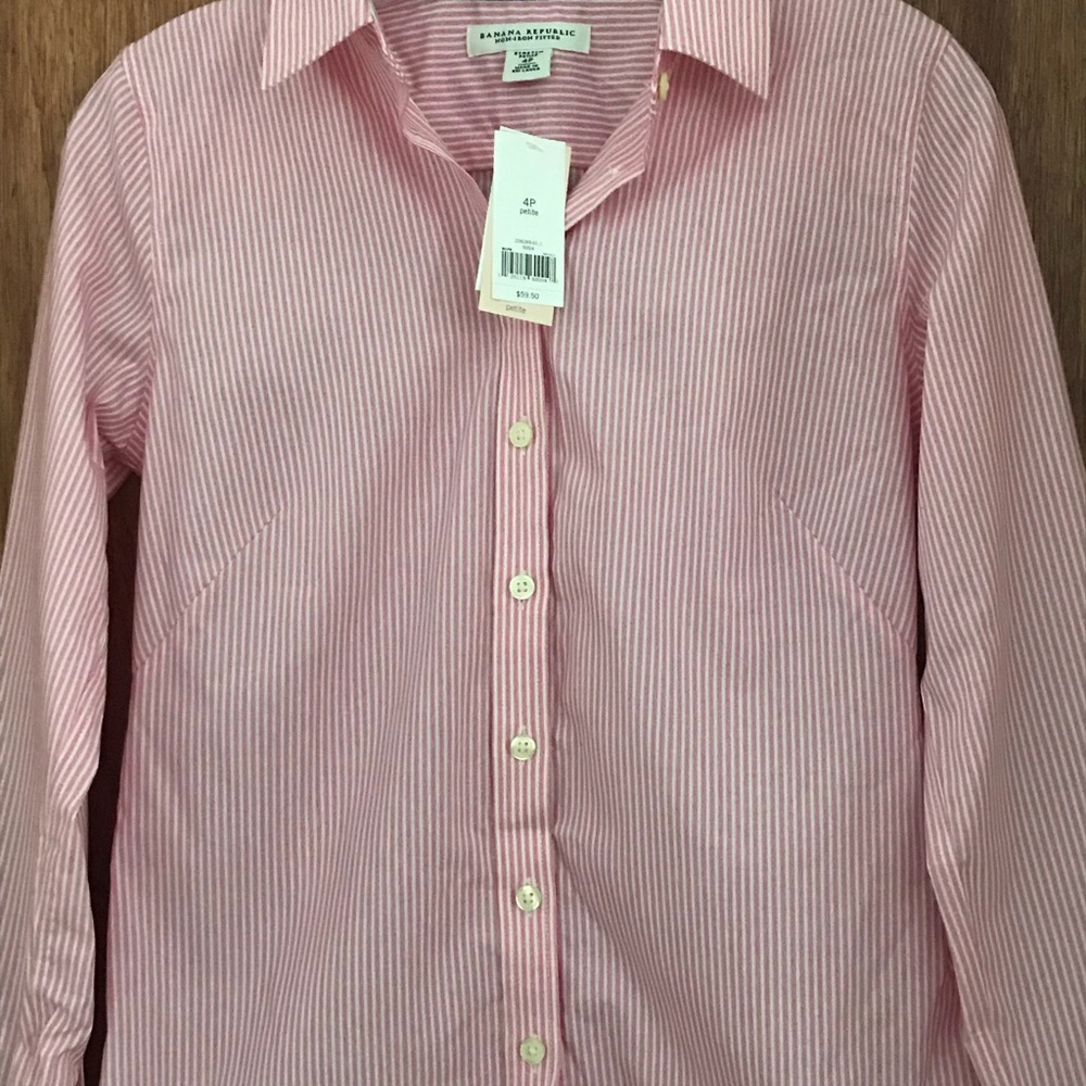 New Banana Republic pink and white button-up shirt